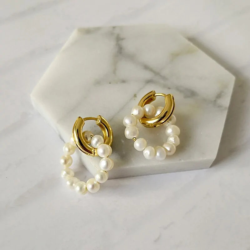 Baroque Freshwater Pearl Hoop Earrings